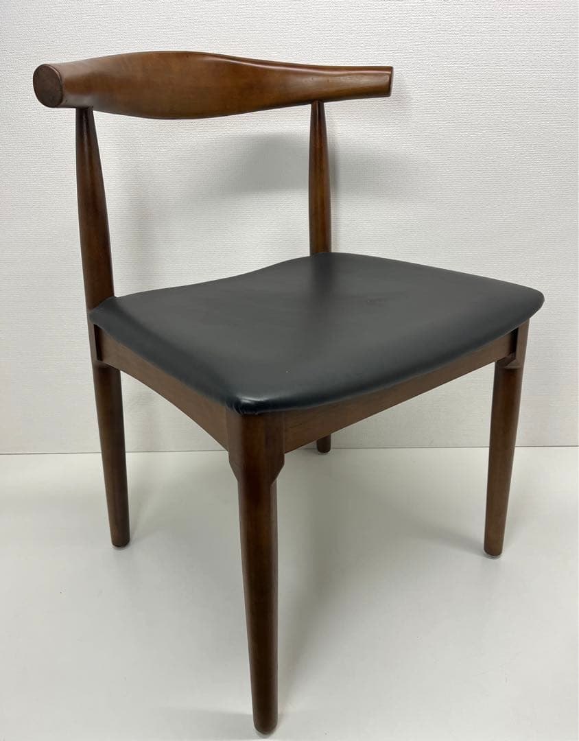 デザイナーズチェア 木製 ダイニングチェア ウッドチェア PU座面 ブラウン