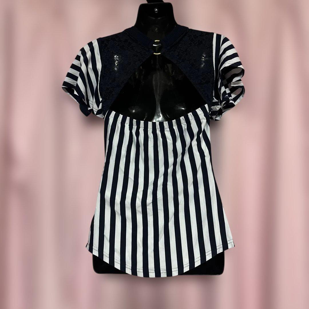 d.i.a ネイビーストライプデザイン 半袖トップス