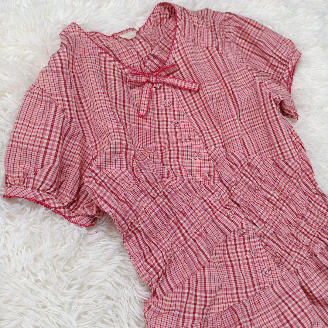 ピンクハウス　ギンガムチェック マキシワンピース　ピコフリル　ピンク