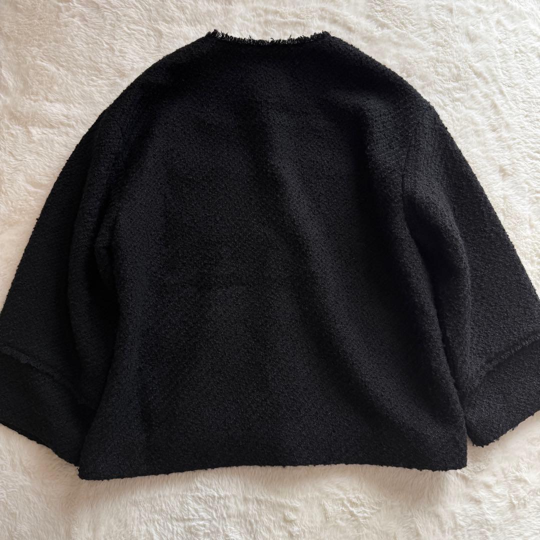 ラウンジドレス ノーカラー ツイードジャケット 金ボタン オーバーサイズ 黒