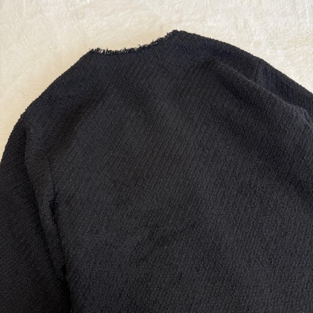 ラウンジドレス ノーカラー ツイードジャケット 金ボタン オーバーサイズ 黒