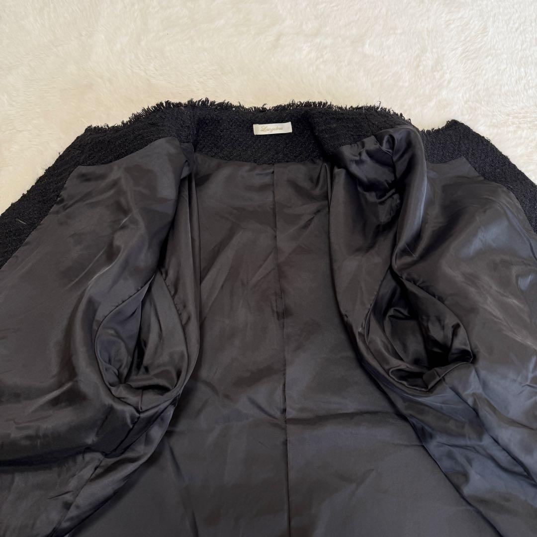 ラウンジドレス ノーカラー ツイードジャケット 金ボタン オーバーサイズ 黒