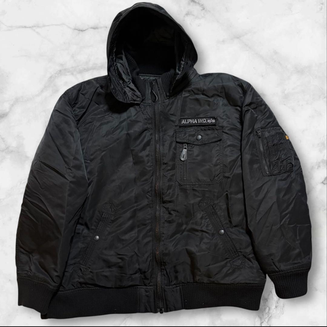 4XL ALPHA フーデッドリブジャケット　ブラック　フード取り外し可