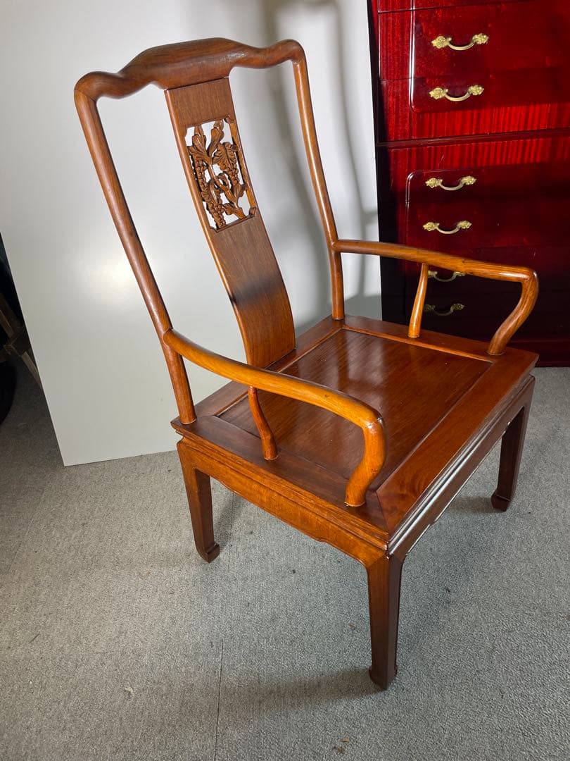 唐木 無垢材 高級 アームチェア ダイニング 銘木 現状品 椅子 二脚セット