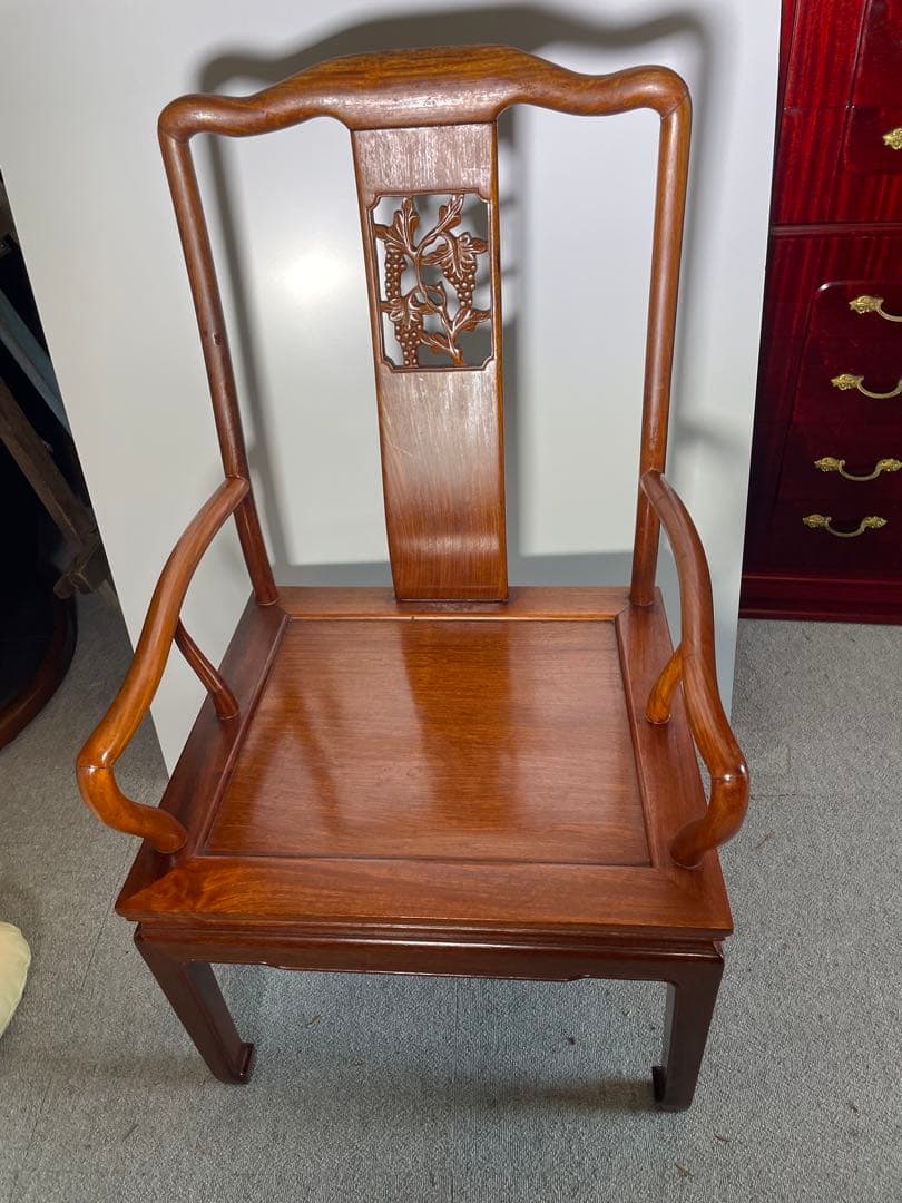 唐木 無垢材 高級 アームチェア ダイニング 銘木 現状品 椅子 二脚セット