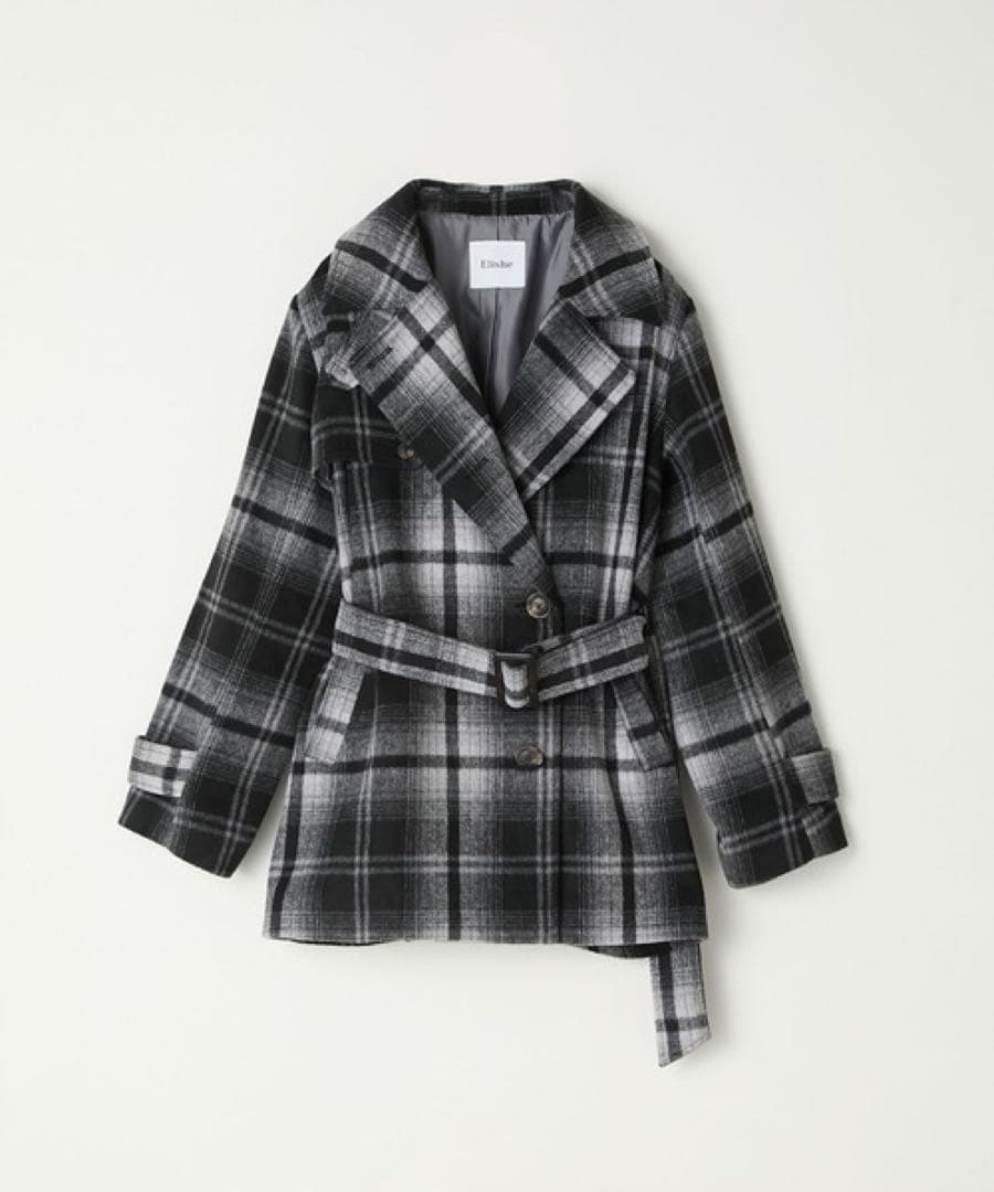Elishe エリシェ 2WAYチェックミドルコート グレー