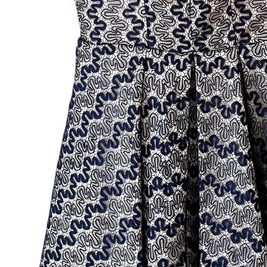 美品 インポート パーティードレス レース ひざ丈 フレア ワンピース ネイビー