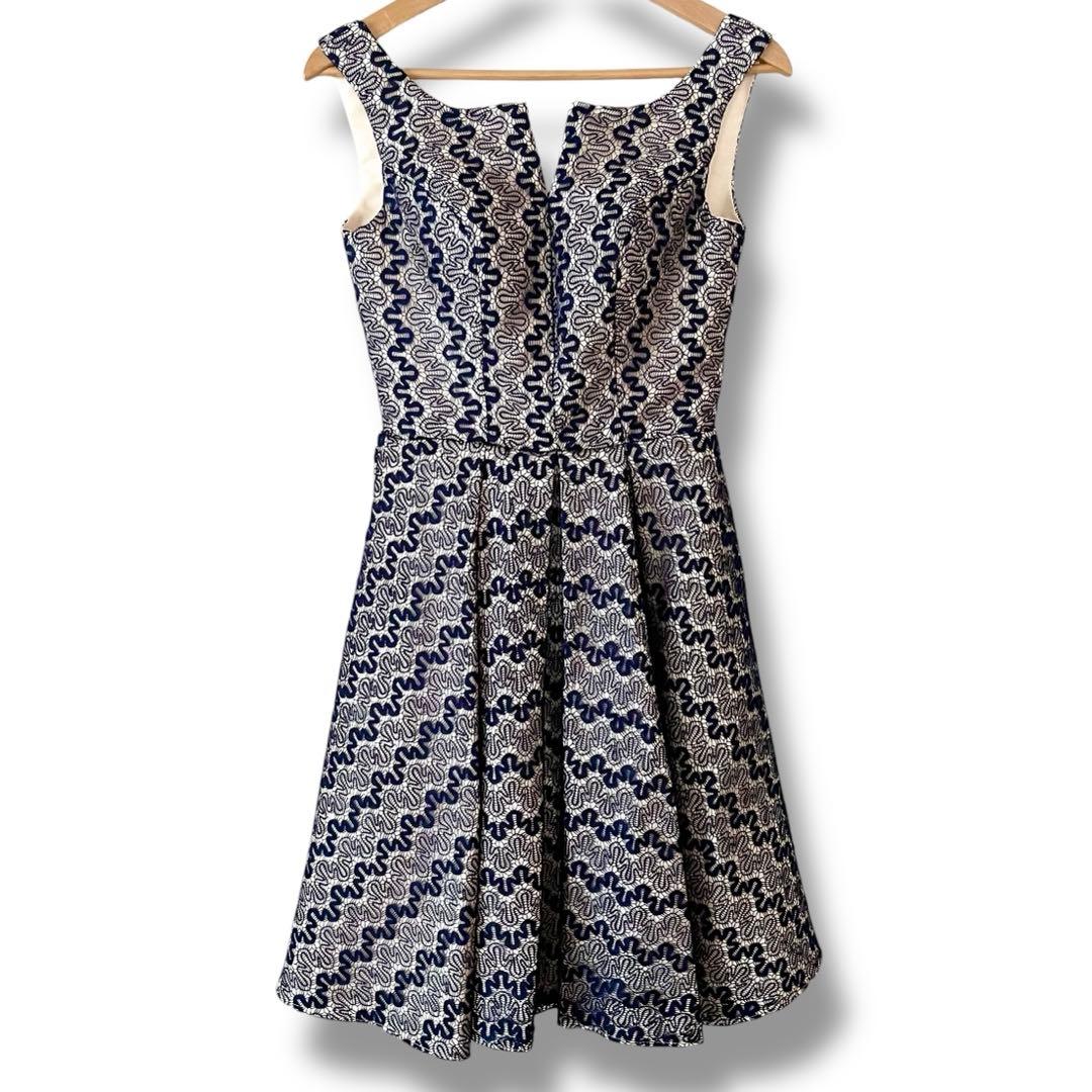 美品 インポート パーティードレス レース ひざ丈 フレア ワンピース ネイビー