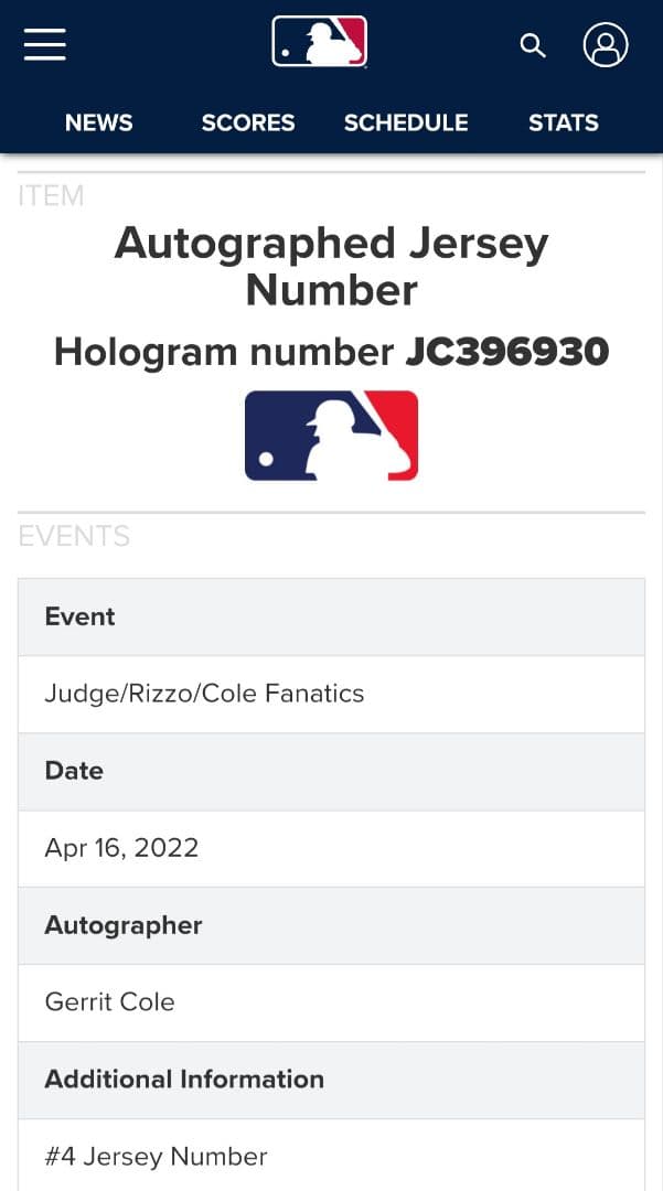 【あいちゃん】Gerrit Cole サイン入りジャージ 45