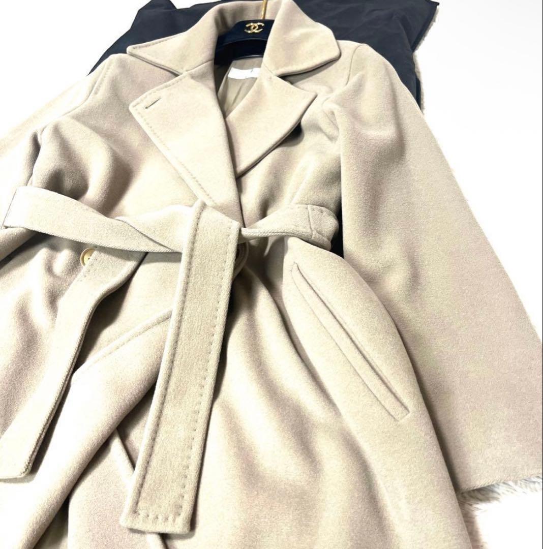 極美品☆マックスマーラマニュエラロングコート女優襟ウールベージュ大きいサイズ42