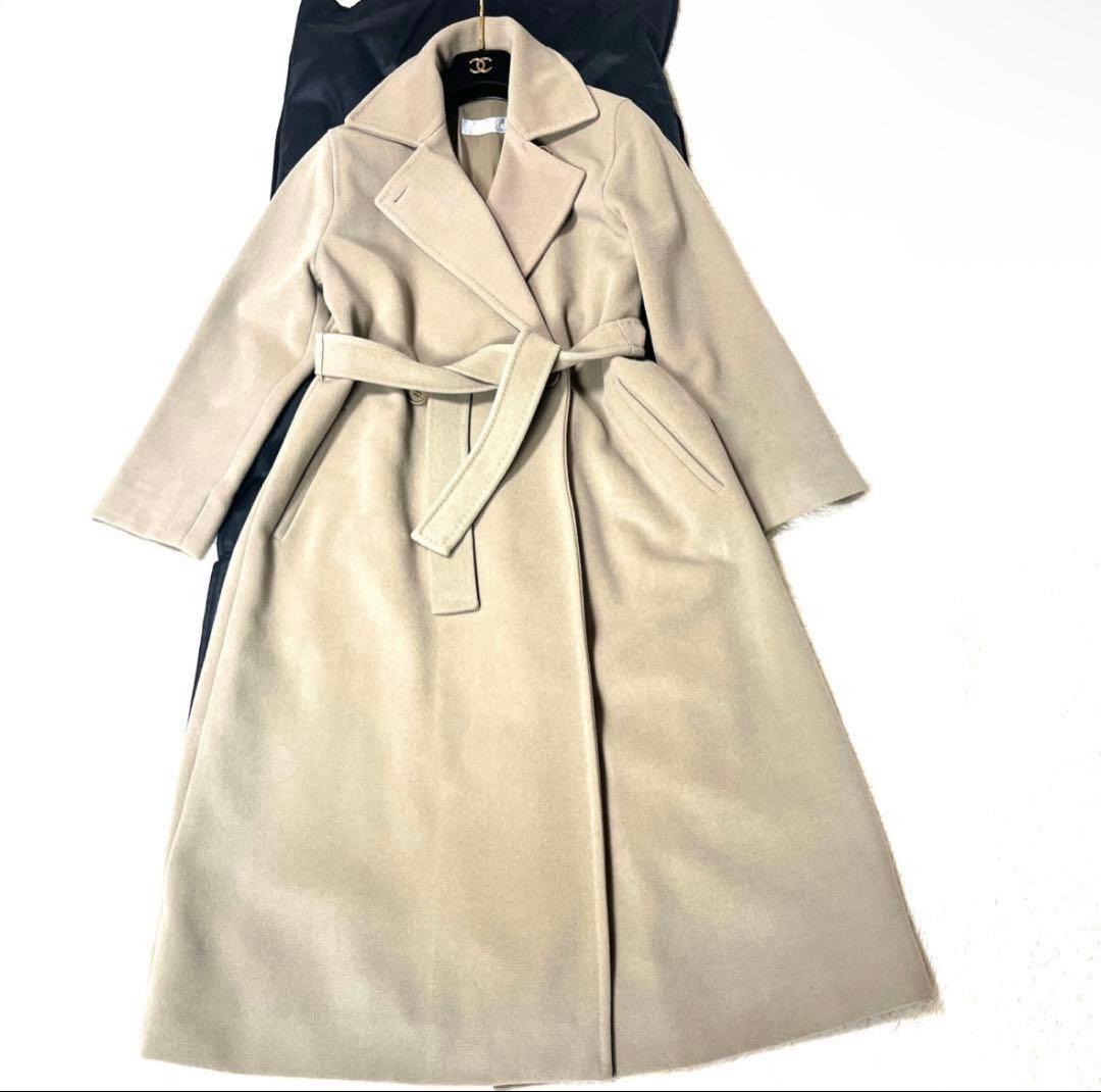 極美品☆マックスマーラマニュエラロングコート女優襟ウールベージュ大きいサイズ42