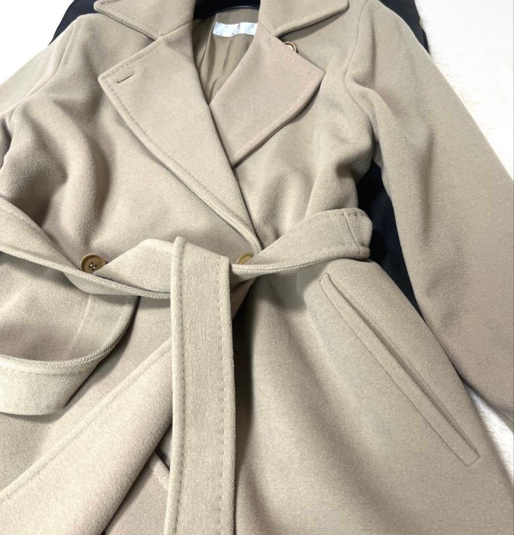 極美品☆マックスマーラマニュエラロングコート女優襟ウールベージュ大きいサイズ42