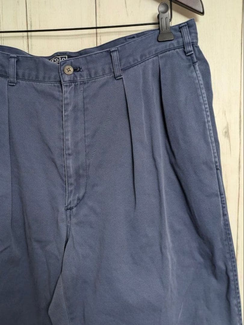 90s 初期タグ ポロチノ ラルフローレン ツータック チノパン86 ブルー