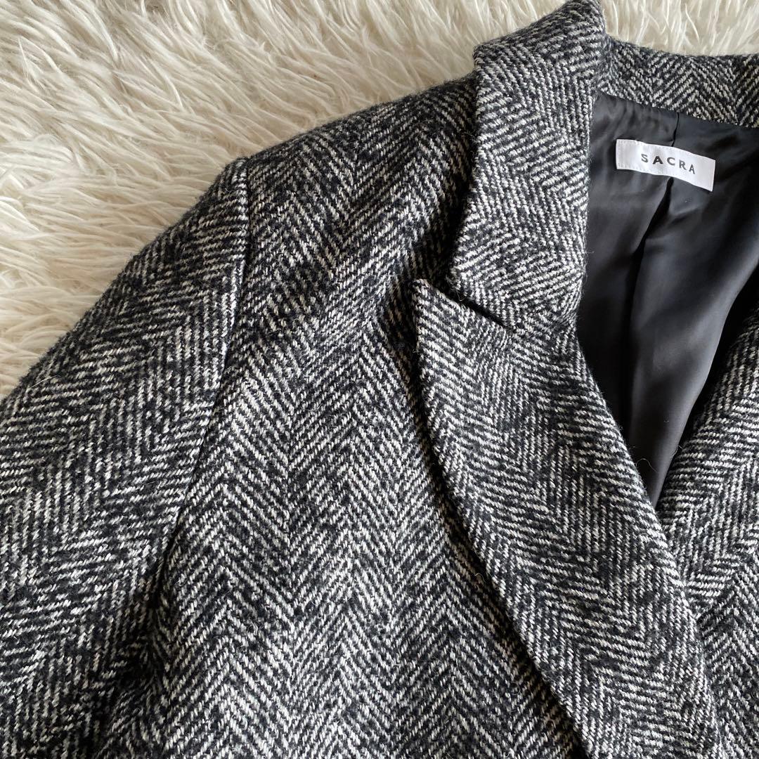 あんずWOOLSILKHERRIGBONE SHORTCOAT