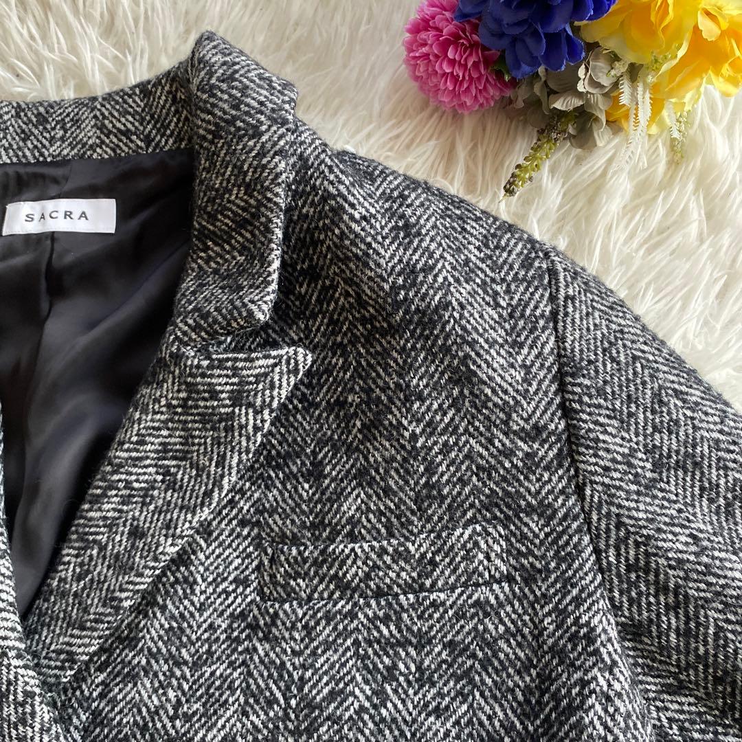 あんずWOOLSILKHERRIGBONE SHORTCOAT