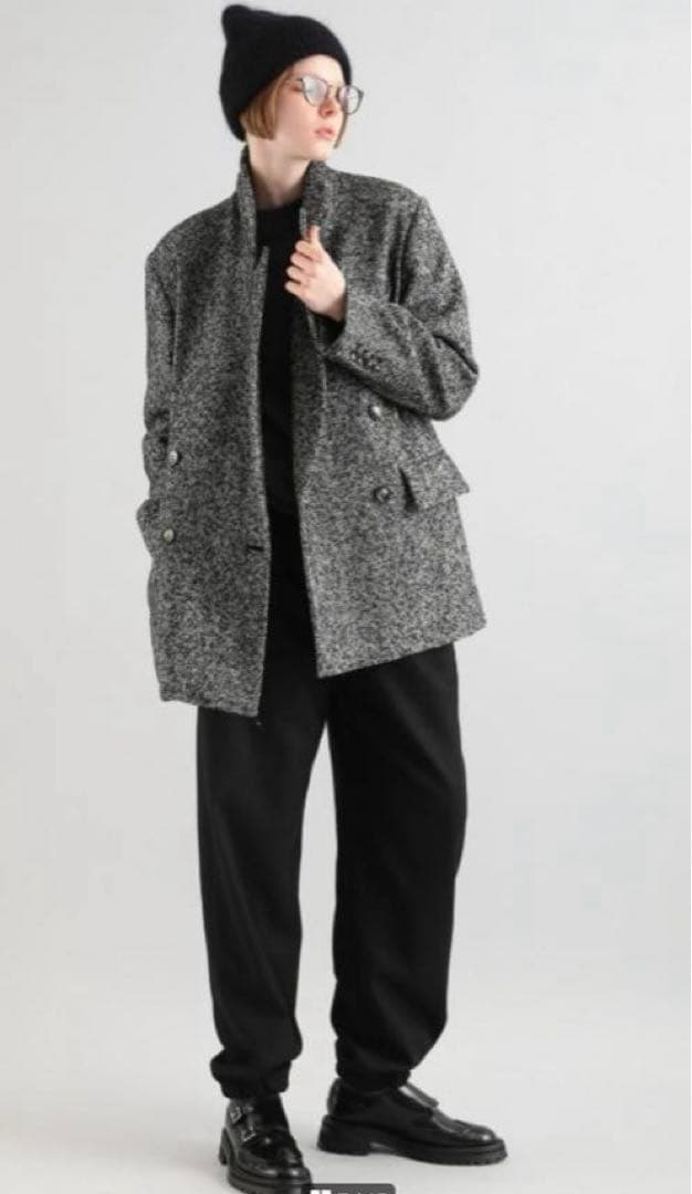 あんずWOOLSILKHERRIGBONE SHORTCOAT