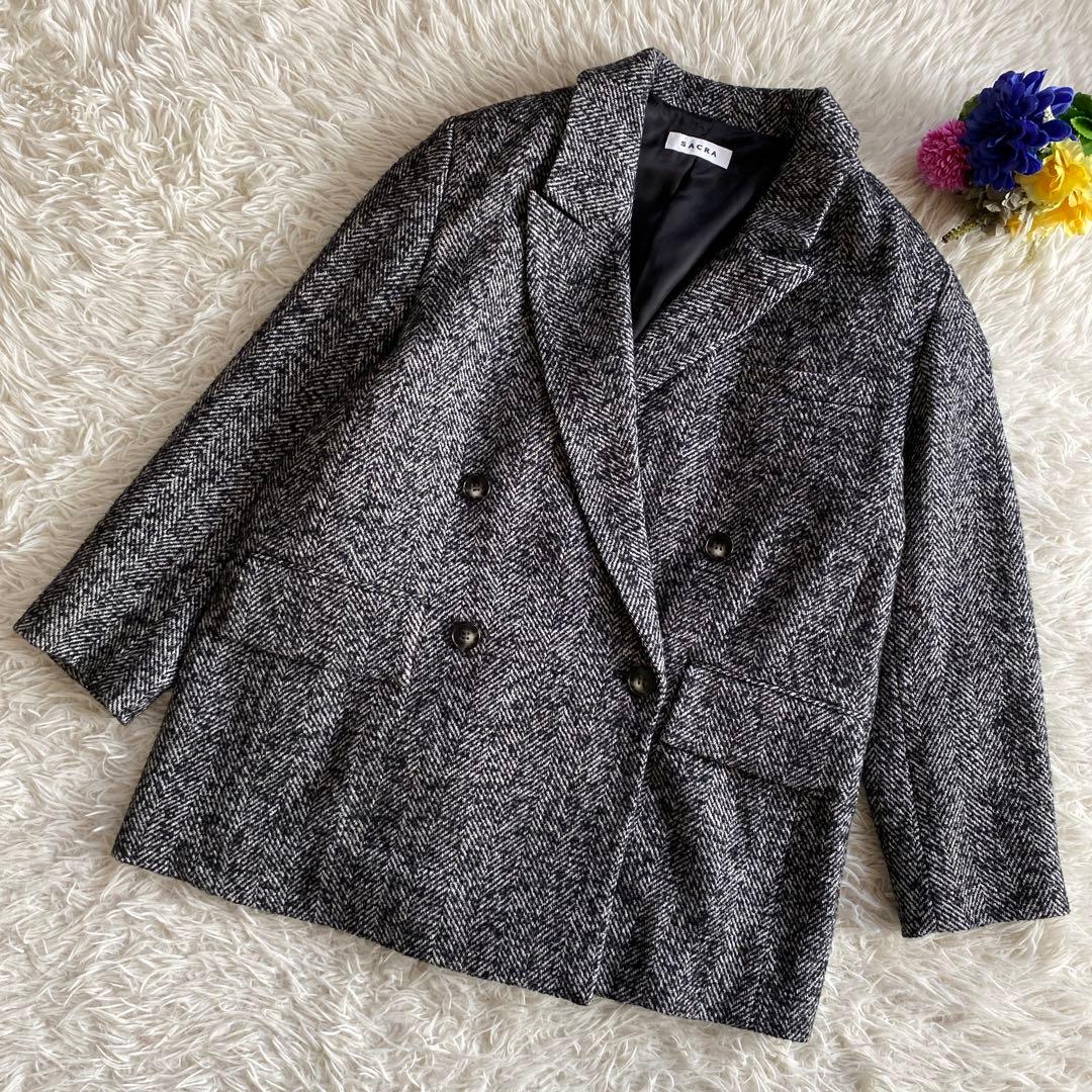 あんずWOOLSILKHERRIGBONE SHORTCOAT