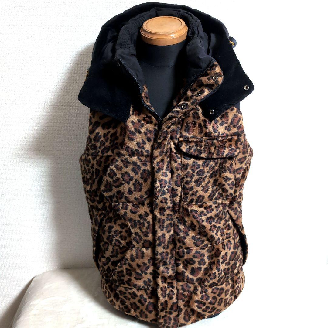 en6 RAGEBLUE ヒョウ柄 レオパードパーカー ダウンベスト メンズL