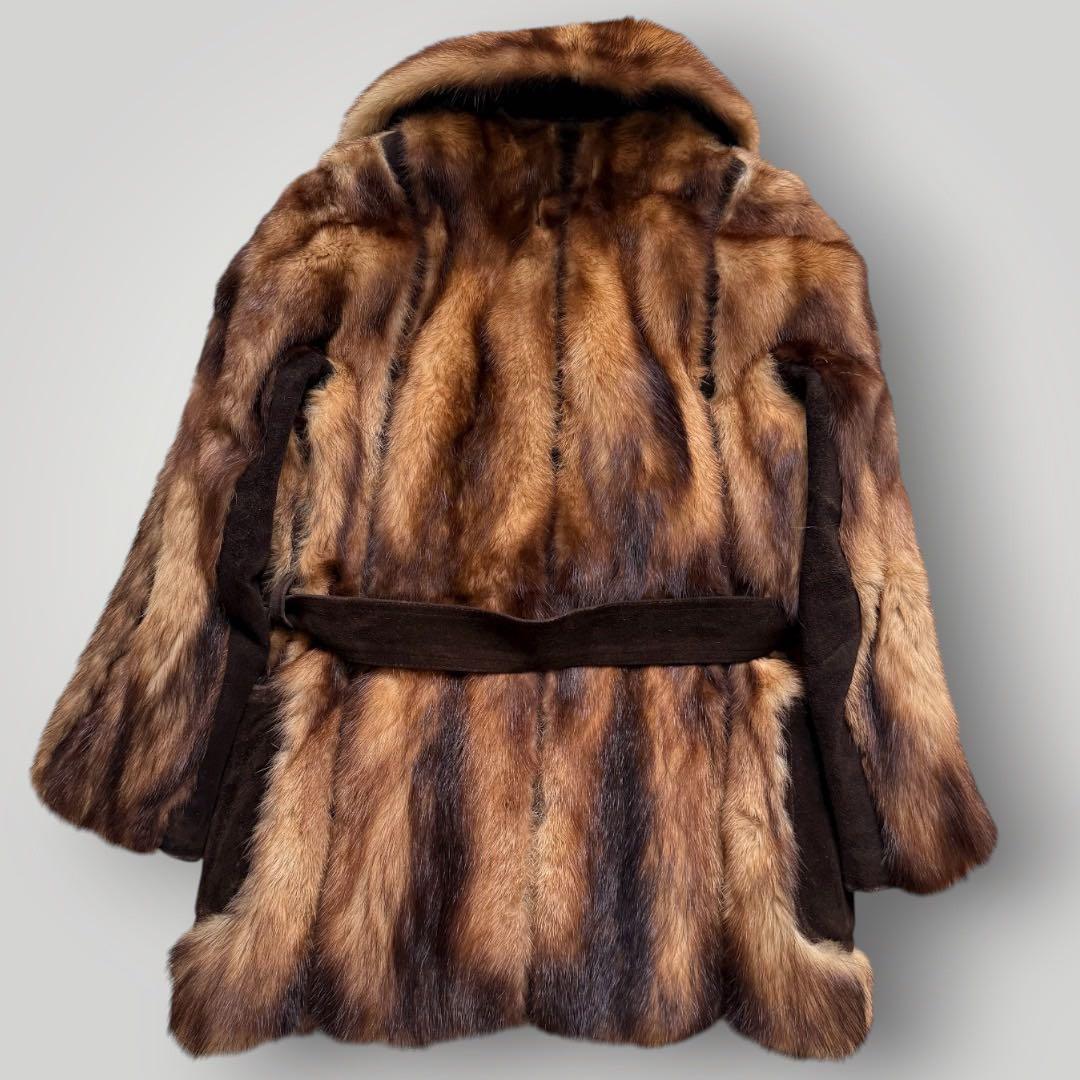希少 フィッチ 毛皮コート リアルファーコート 本毛皮 レザーベルト