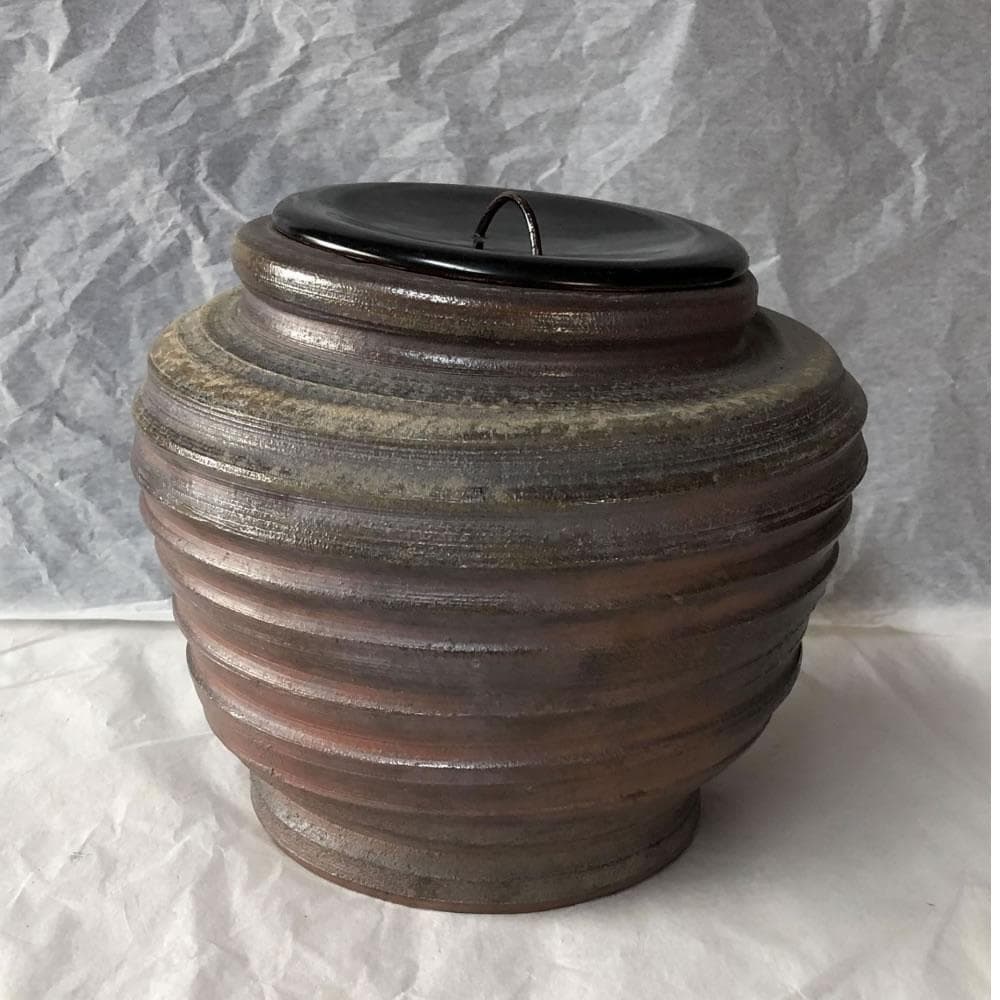 e1200 備前焼 蹲水指 蹲 水指 漆蓋 合わせ箱 茶道具
