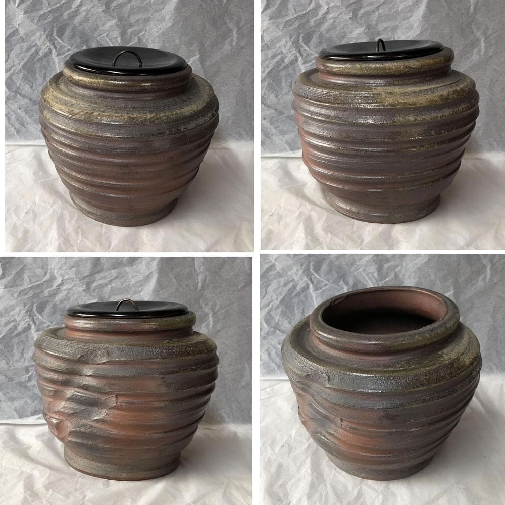 e1200 備前焼 蹲水指 蹲 水指 漆蓋 合わせ箱 茶道具