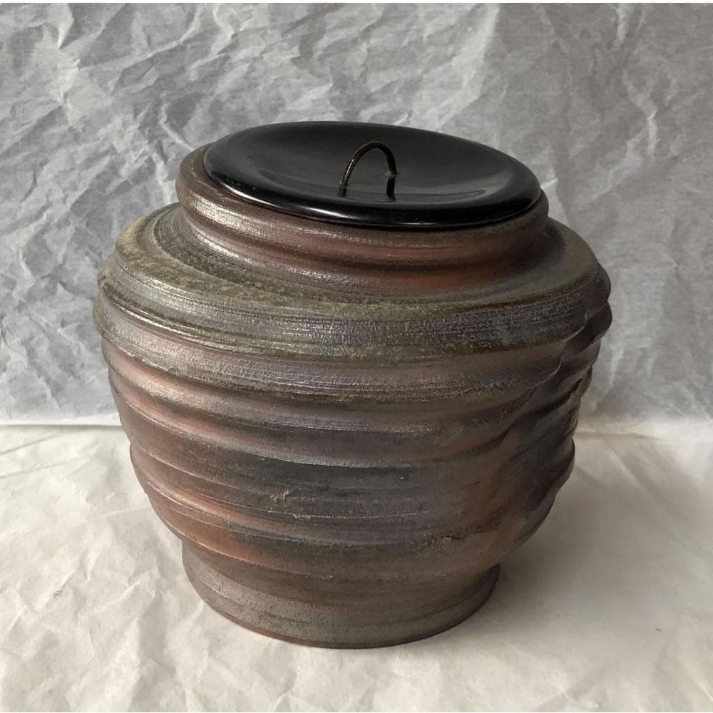 e1200 備前焼 蹲水指 蹲 水指 漆蓋 合わせ箱 茶道具