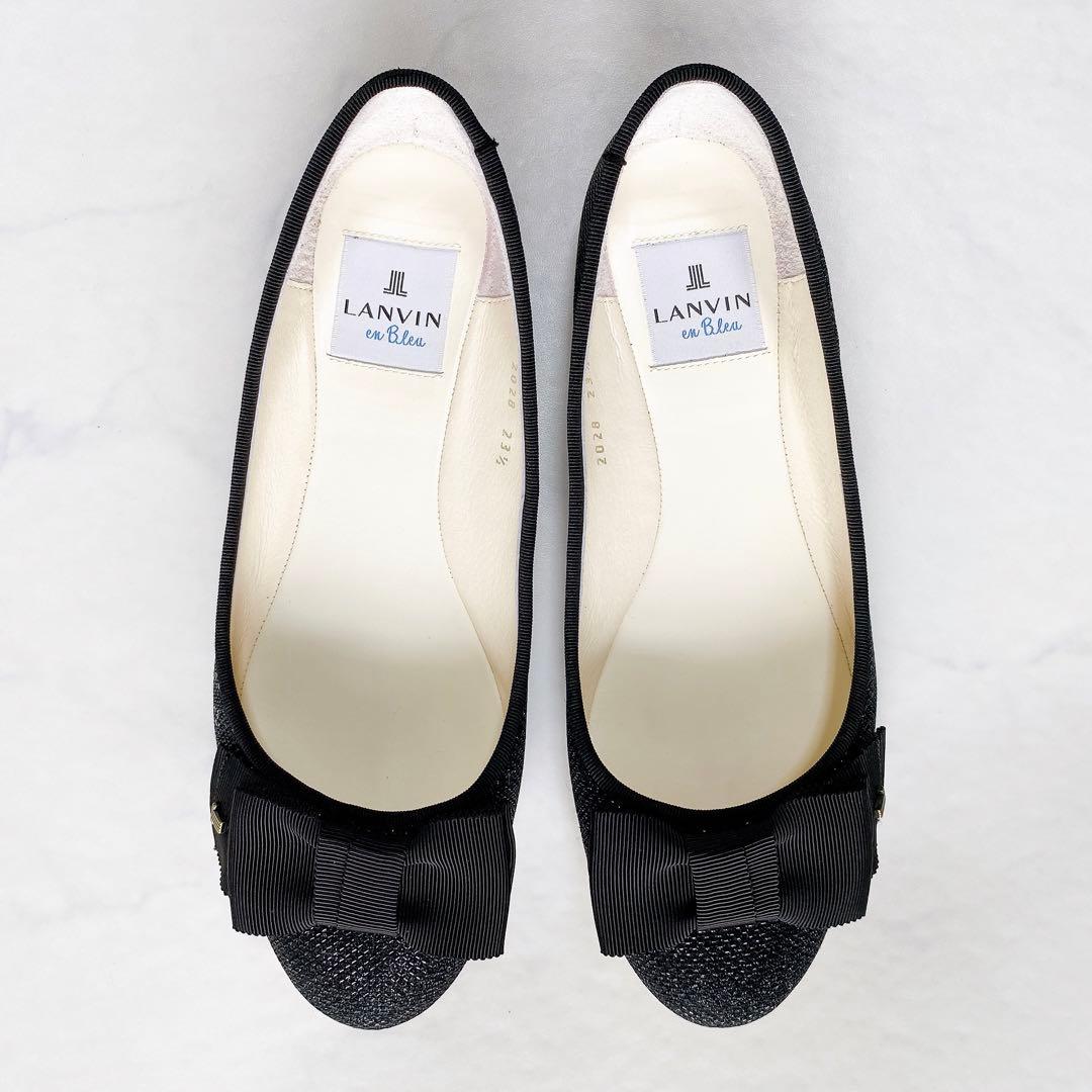 LANVIN en Bleu バレエシューズ リボン ブラック 黒 23.5cm