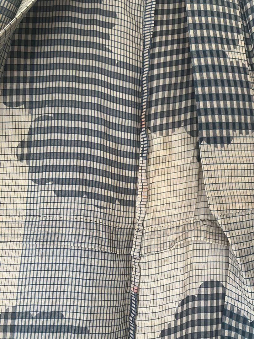 【高級、越後片貝】貴重な細かなチェックの織模様、小千谷縮、時代物☆正絹 着物