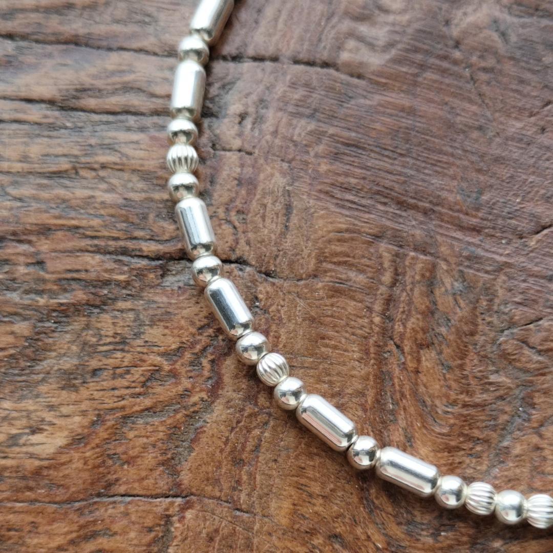 パイプビーズ シルバー アンクレット 3ｍｍ /シルバー925 インディアン