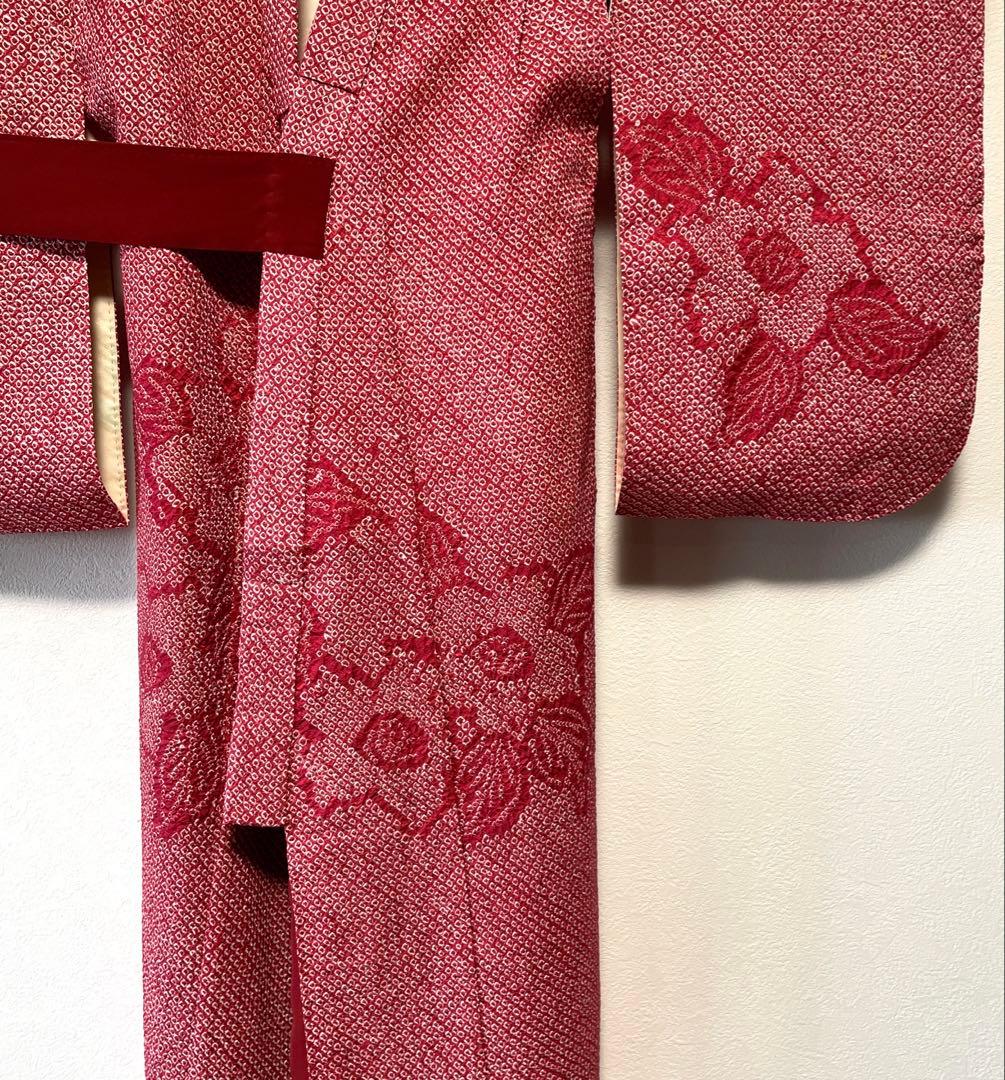 □七五三　3歳正絹女児用総絞り振り袖着物　鹿の子　シボ