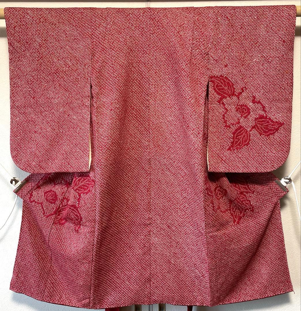 □七五三　3歳正絹女児用総絞り振り袖着物　鹿の子　シボ