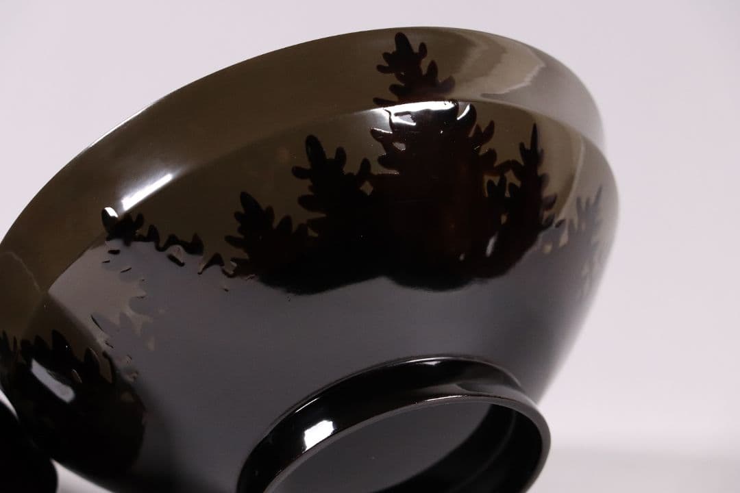 CL16 時代木製漆器 森に鳥 金蒔絵 吸物椀 五客 黒塗 朱塗 闇絵