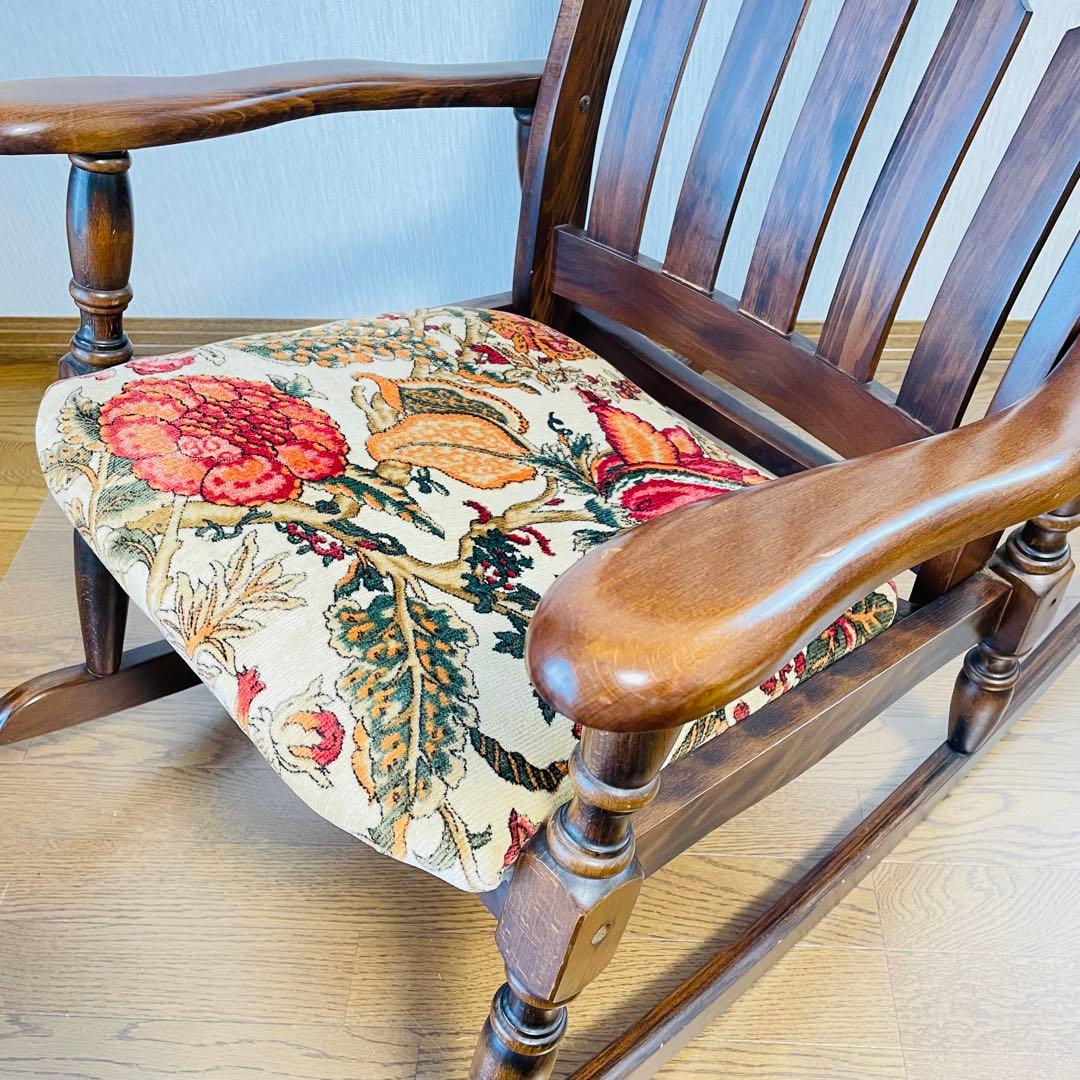 送料込 木製ロッキングチェア 花柄クッション アンティーク調 たのメル便