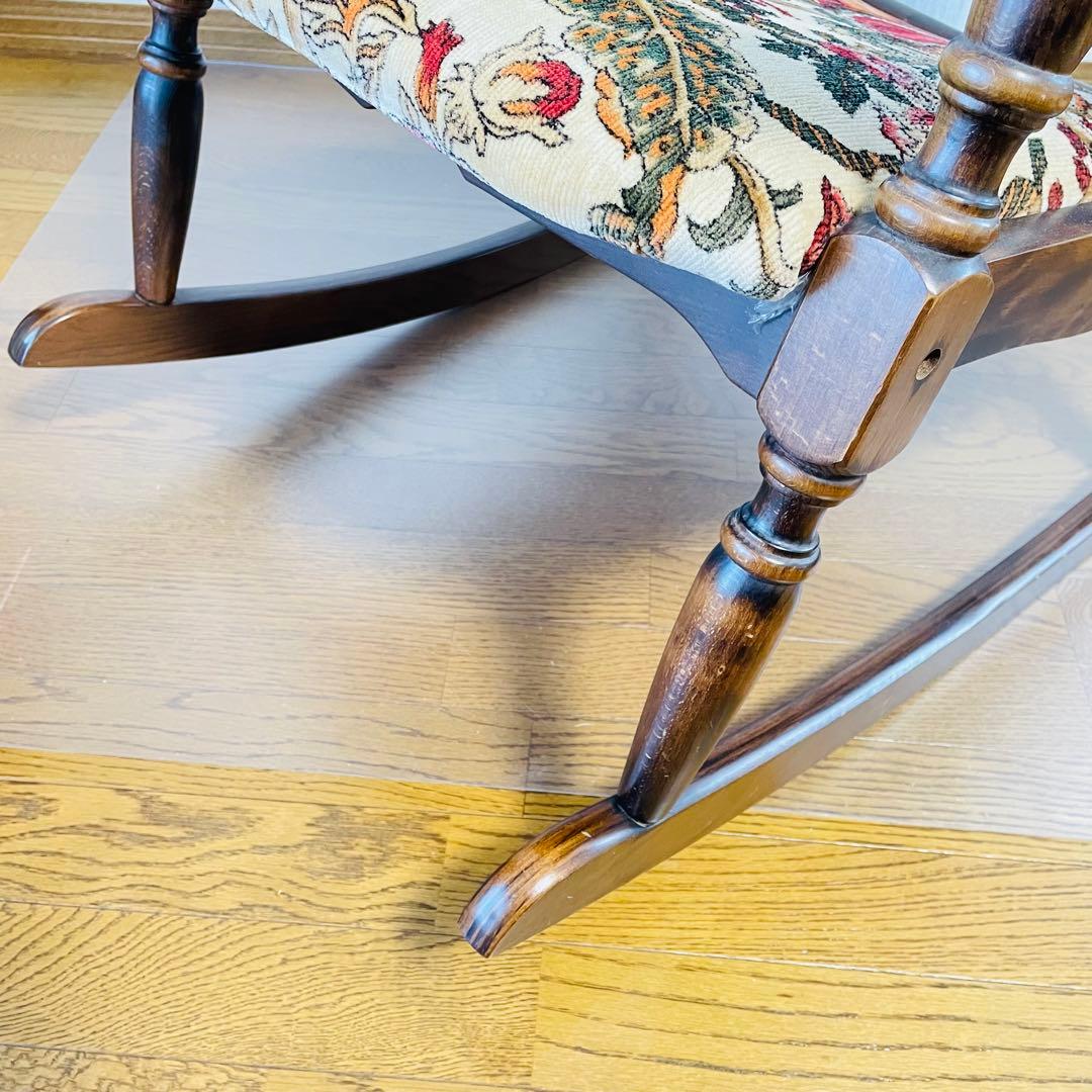 送料込 木製ロッキングチェア 花柄クッション アンティーク調 たのメル便