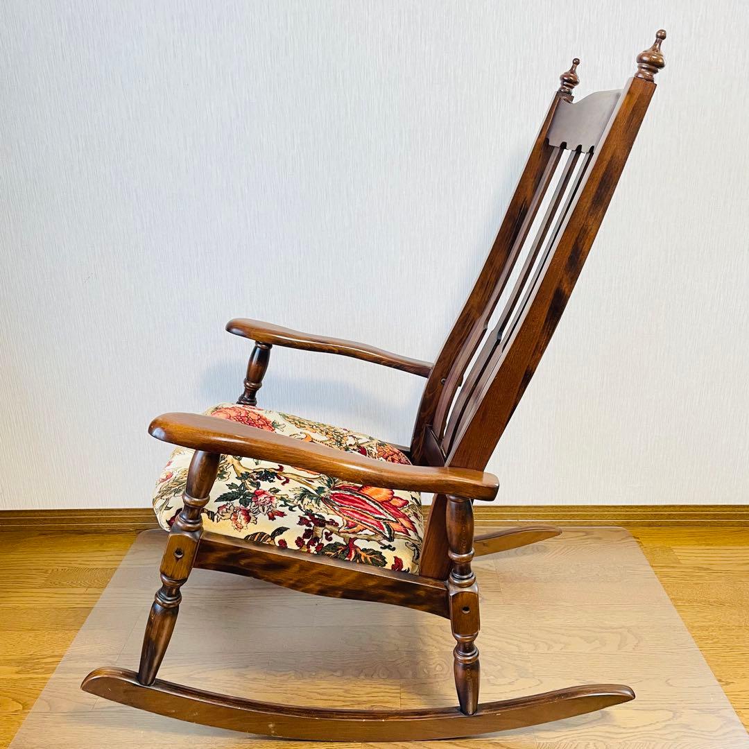送料込 木製ロッキングチェア 花柄クッション アンティーク調 たのメル便