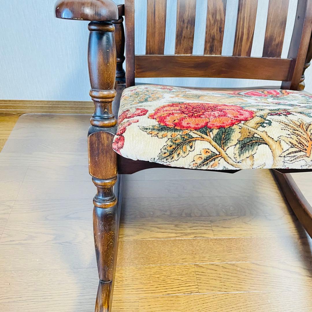 送料込 木製ロッキングチェア 花柄クッション アンティーク調 たのメル便