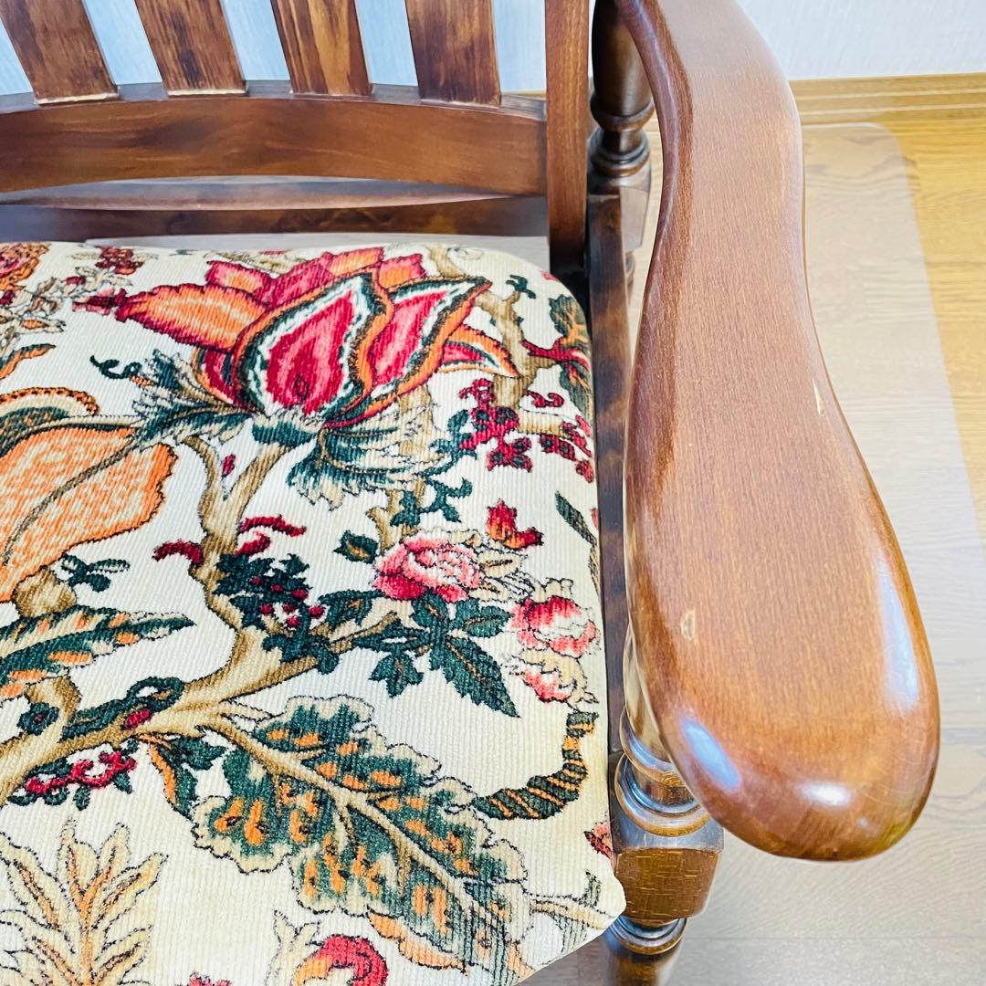 送料込 木製ロッキングチェア 花柄クッション アンティーク調 たのメル便