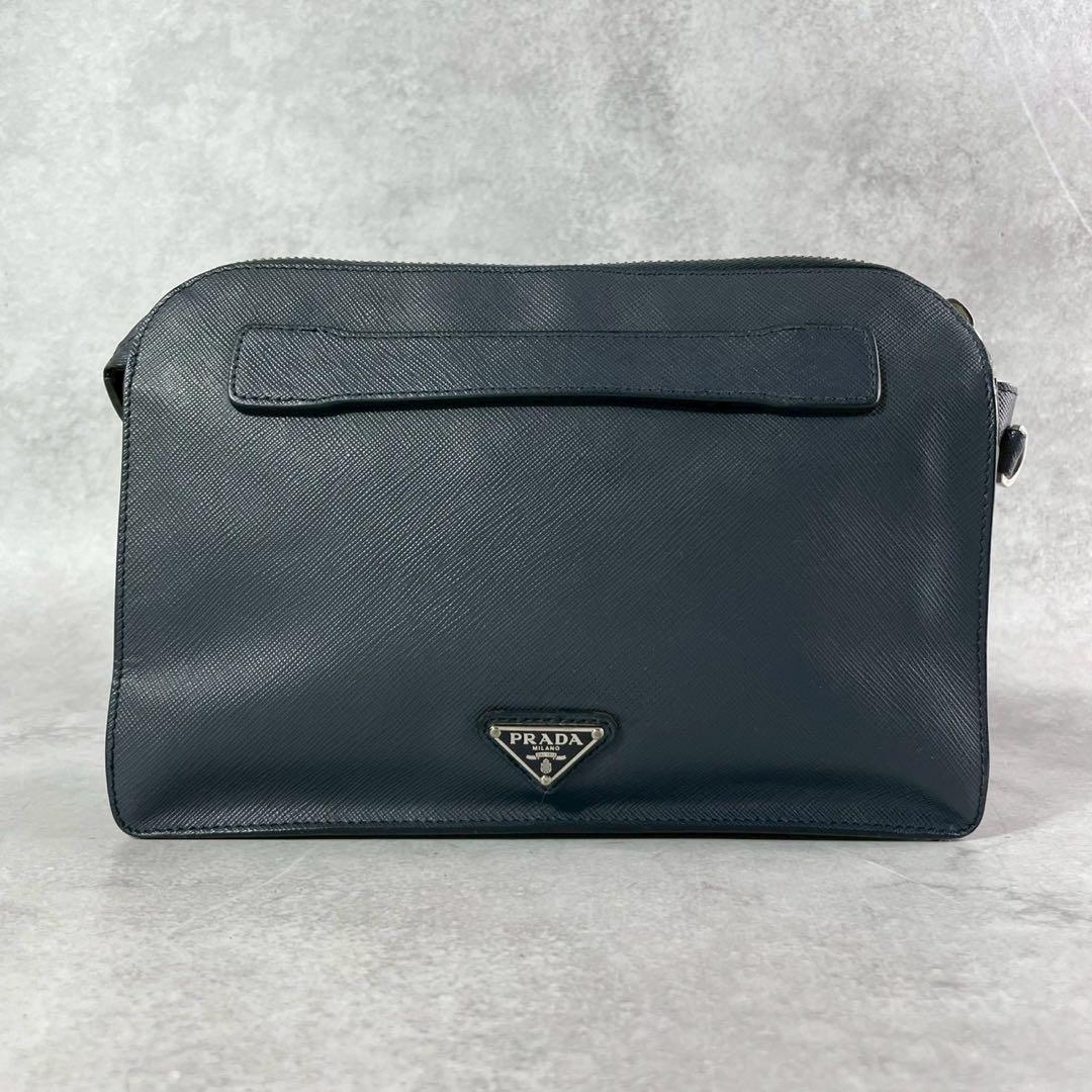 【人気モデル】PRADA セカンドバッグ 三角ロゴ サフィアーノレザー 紺色