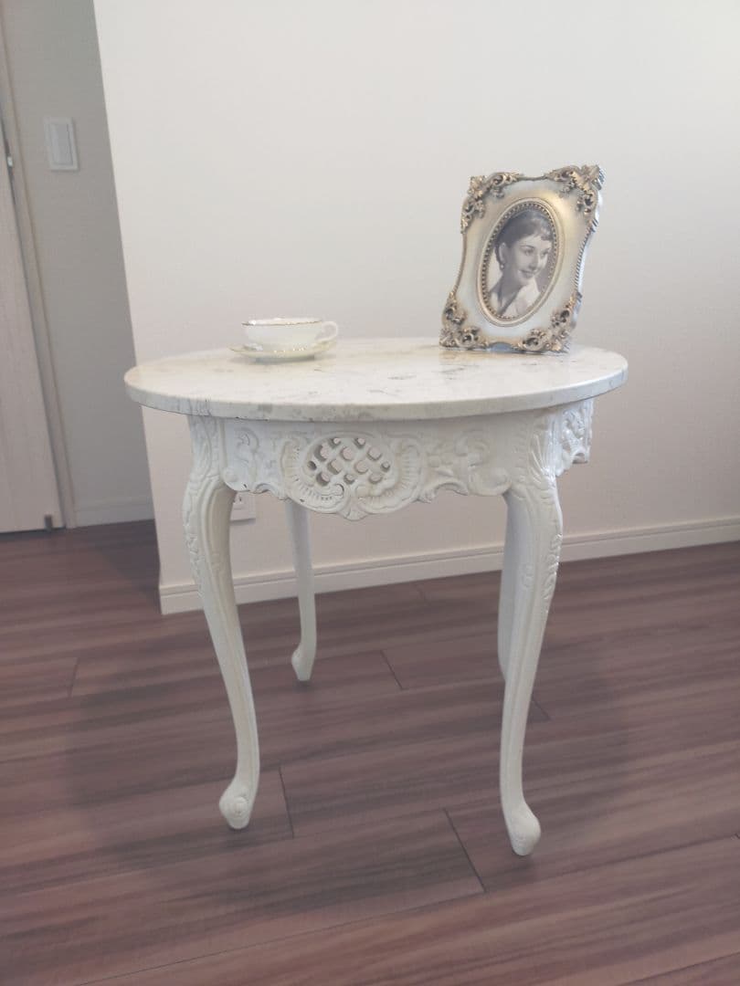 猫脚 イタリア アンティーク 大理石 ホワイトテーブル