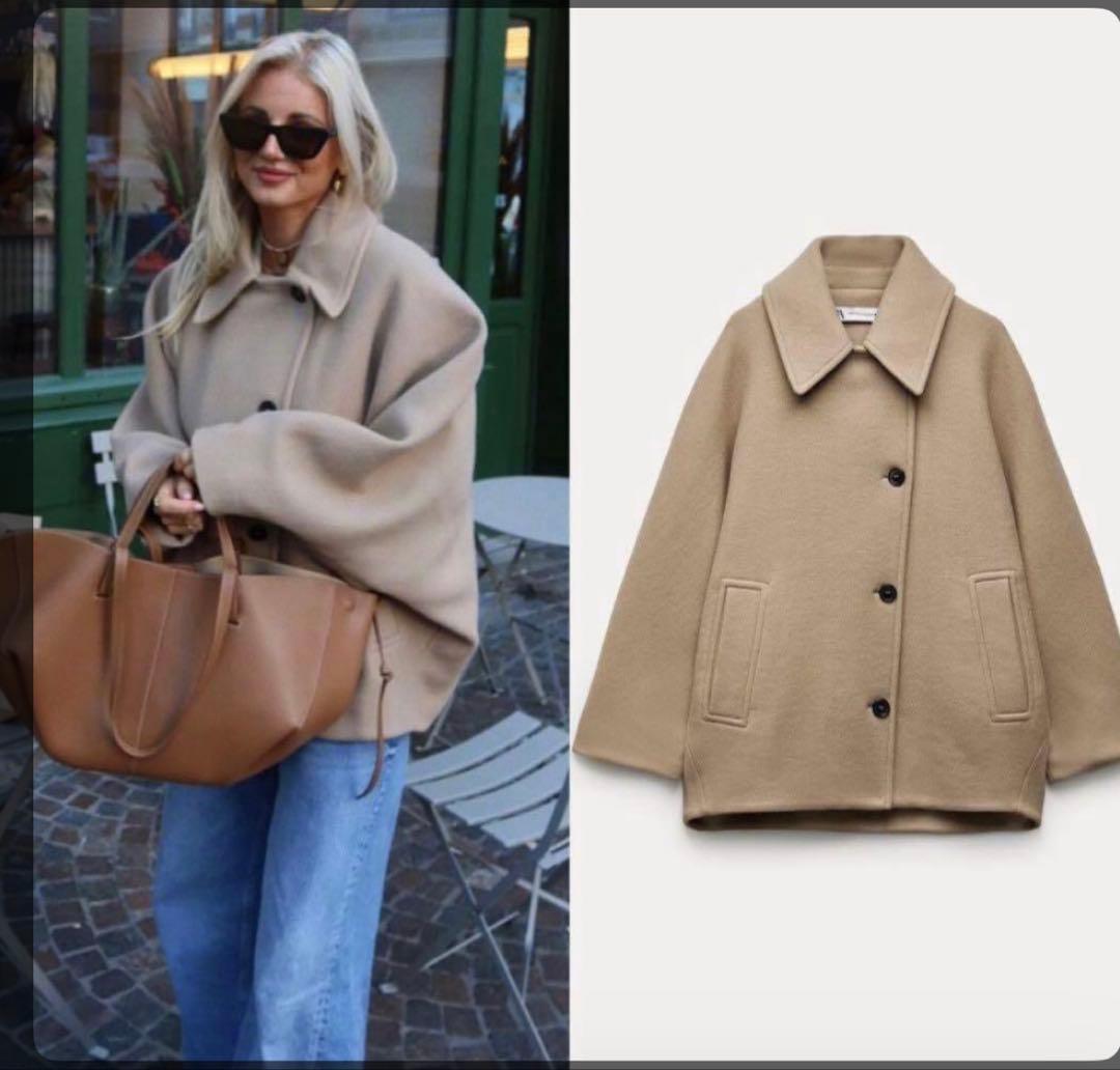 ZARAオーバーサイズショートコート キャメル M-L