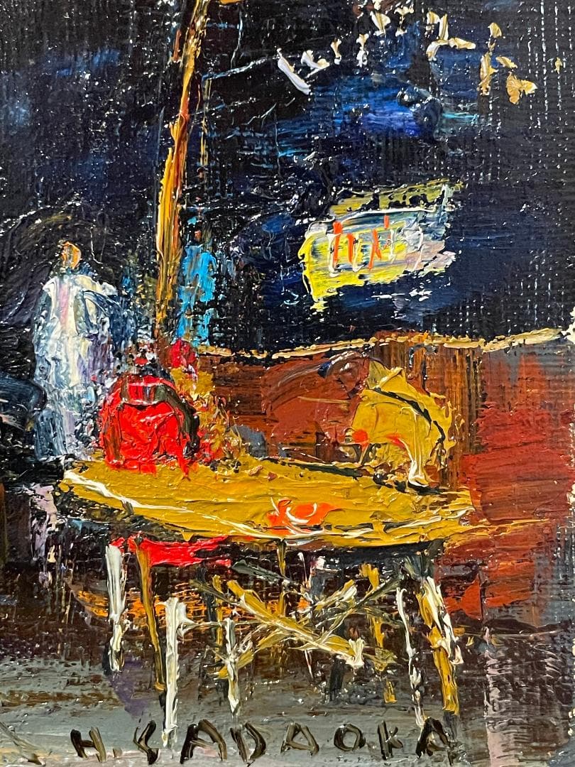 「真作」定岡宏「PARIS カフェロイ」風景画　油彩画　額装　サイン有り　SM号