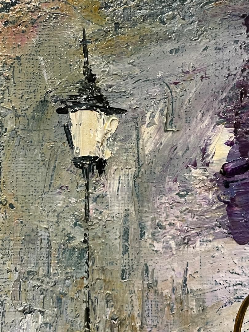 「真作」定岡宏「PARIS カフェロイ」風景画　油彩画　額装　サイン有り　SM号