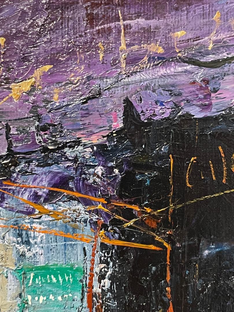 「真作」定岡宏「PARIS カフェロイ」風景画　油彩画　額装　サイン有り　SM号