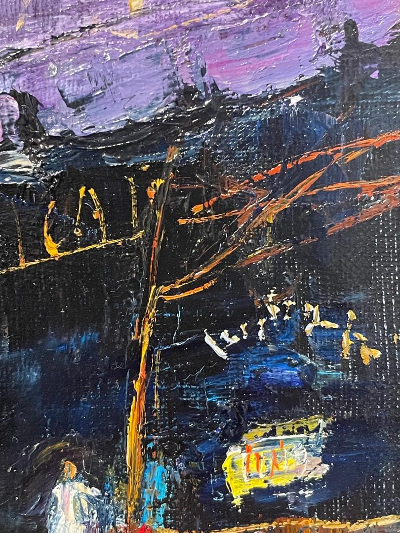 「真作」定岡宏「PARIS カフェロイ」風景画　油彩画　額装　サイン有り　SM号