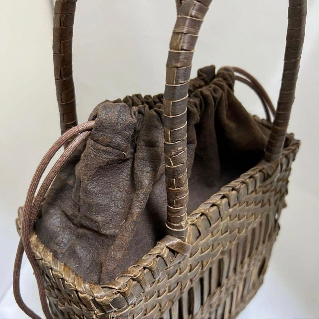 さわくるみ籠 バック 柿渋ジャム巾着 天然布