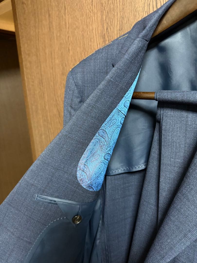 AB6新品未使用！最高級イタリア素材ロロピアーナ！ネイビーチェック柄スーツ！小訳