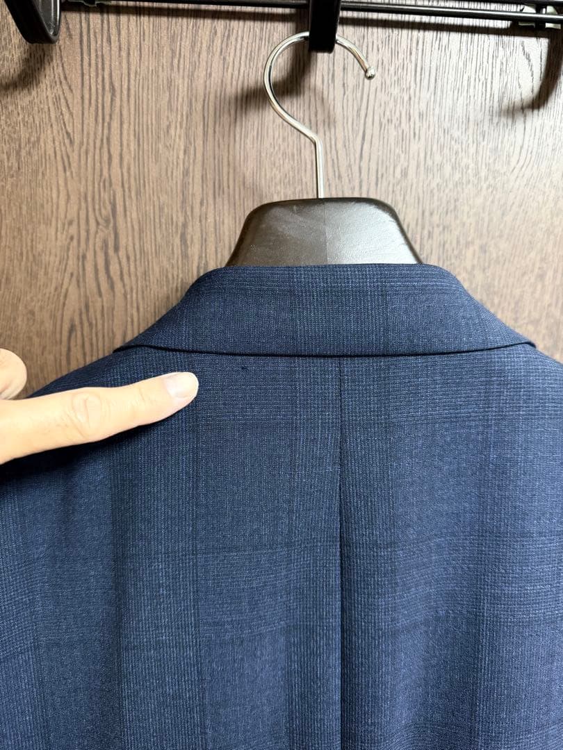 AB6新品未使用！最高級イタリア素材ロロピアーナ！ネイビーチェック柄スーツ！小訳