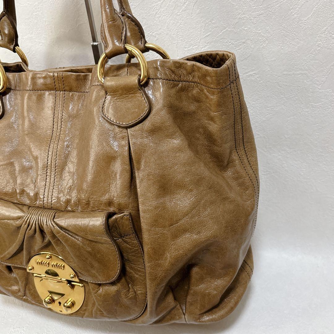 【Y2K】MIU MIU レザートートバッグ ブラウン ゴールド金具