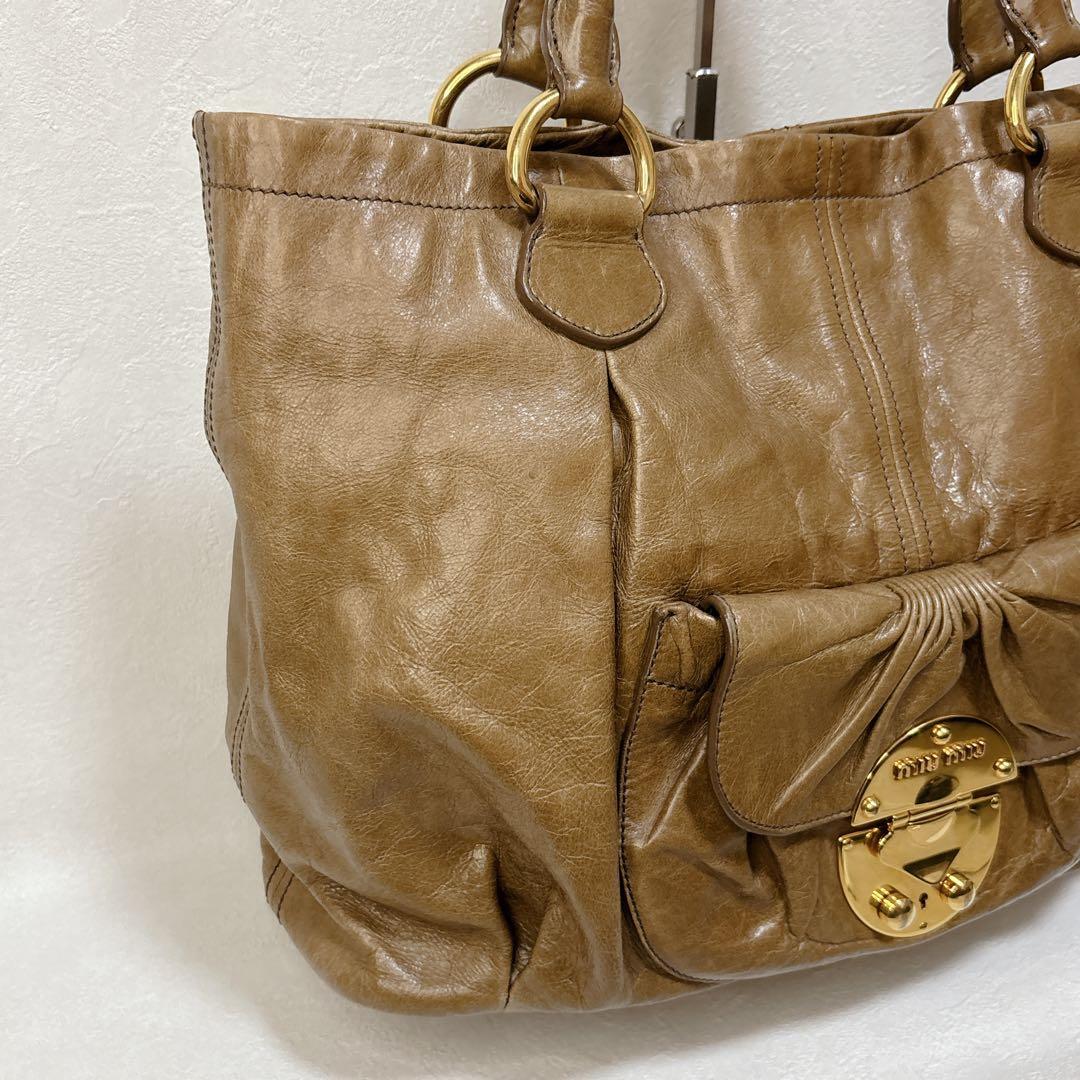 【Y2K】MIU MIU レザートートバッグ ブラウン ゴールド金具