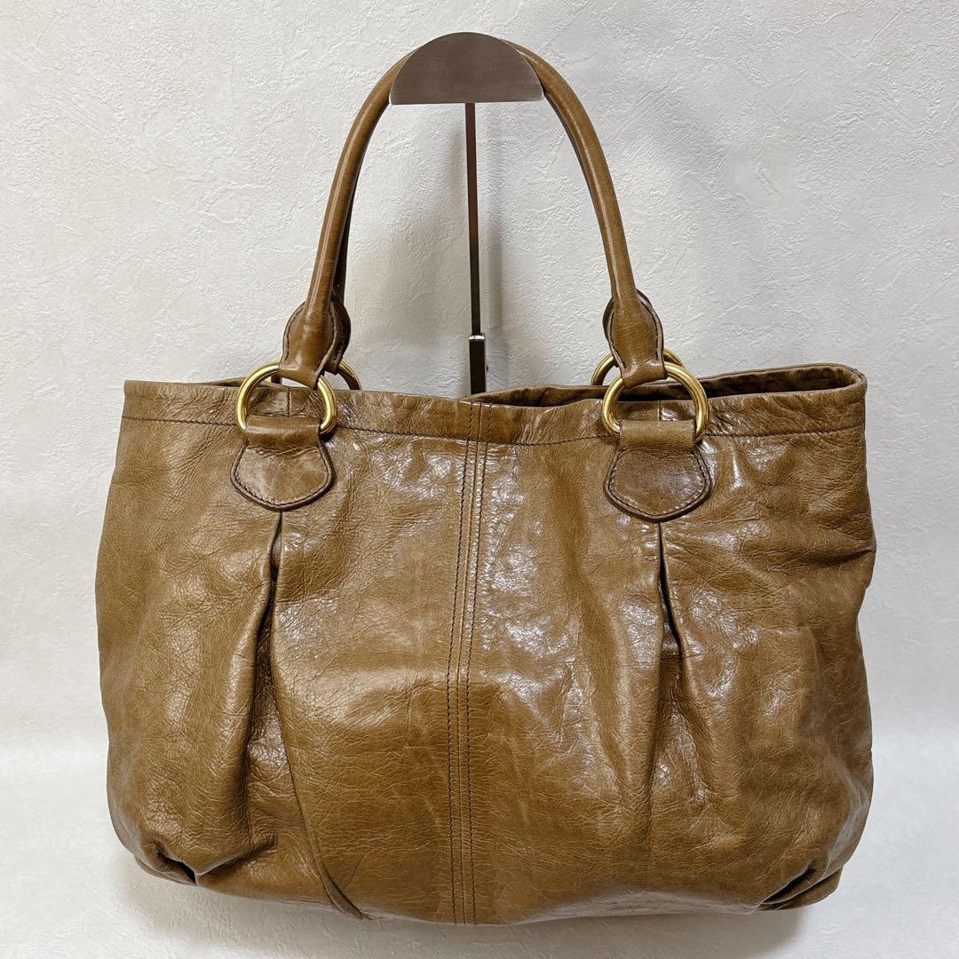 【Y2K】MIU MIU レザートートバッグ ブラウン ゴールド金具